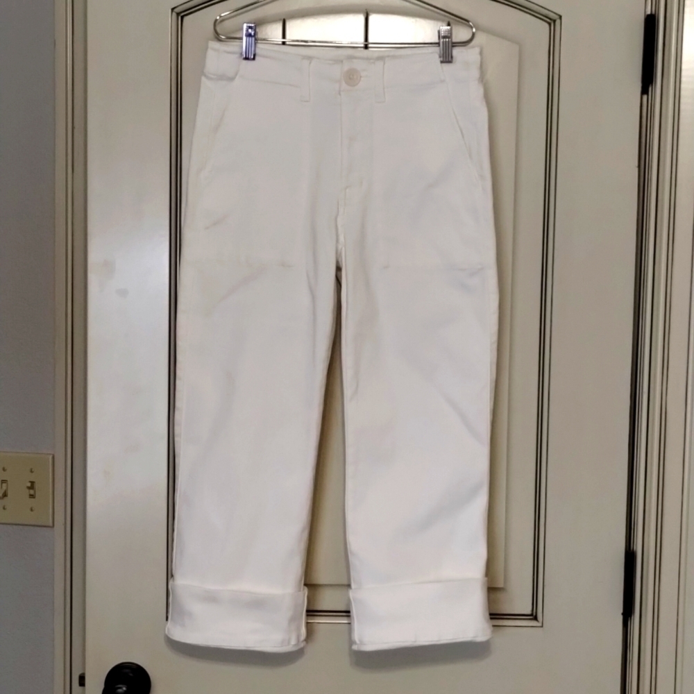 Cabi 5690 Lido crop white cuff pants crop women's size 2
